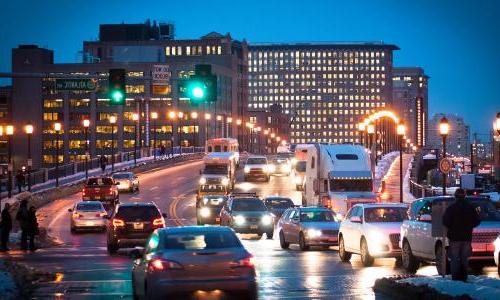 Traffic near the intersection of Atlantic Ave. in Boston, MA